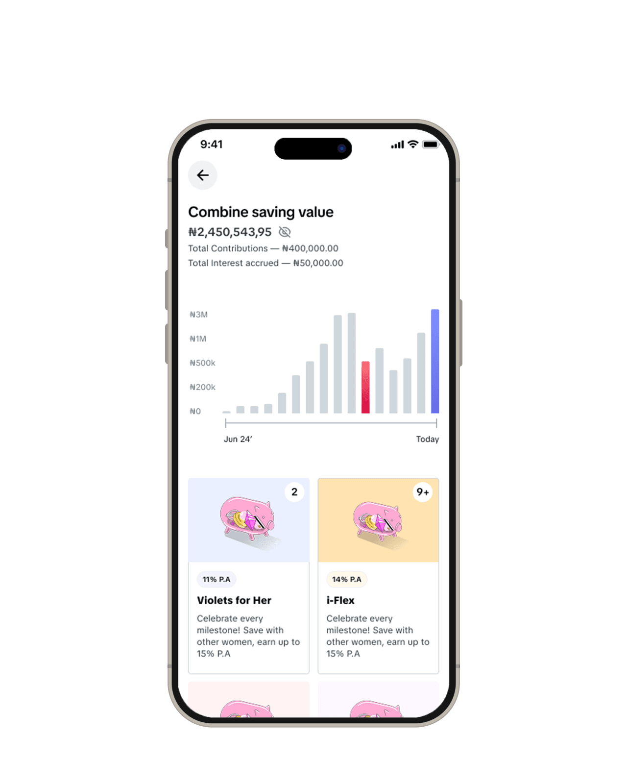 Savings app dashboard preview